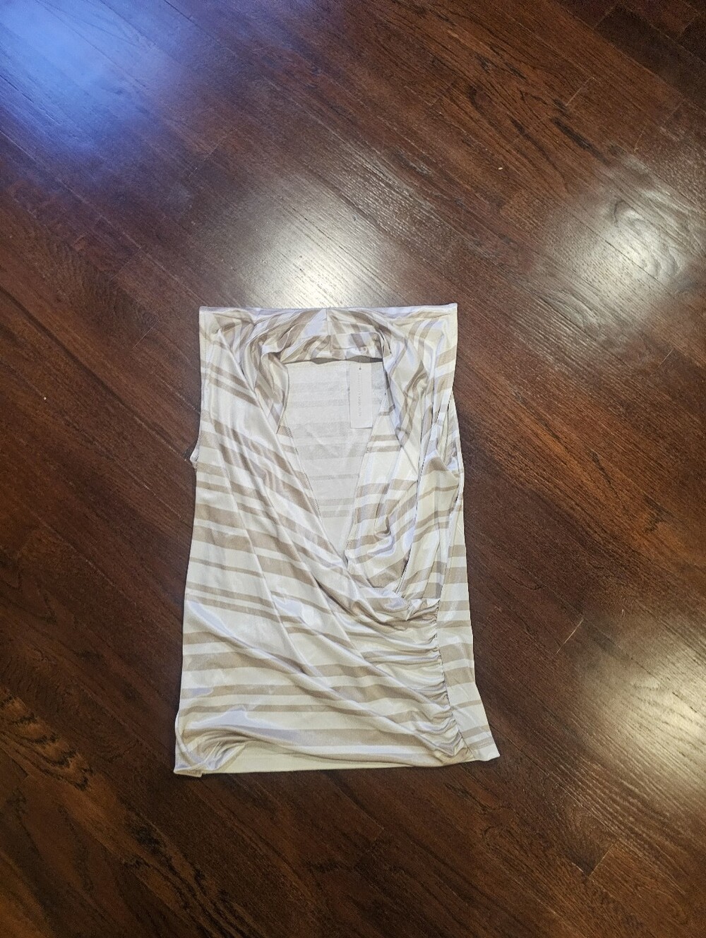 New York & Company Beige and White Striped Cowl Neck Tank